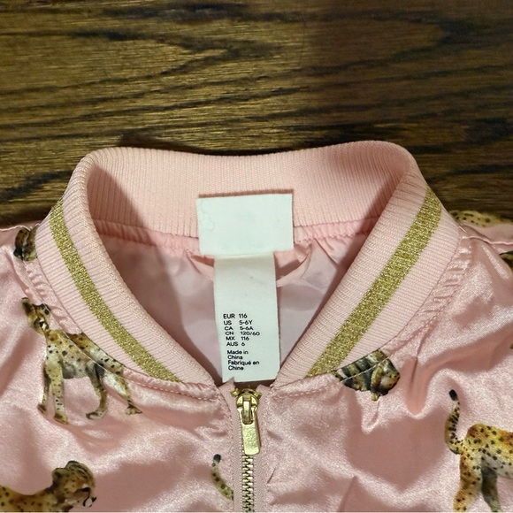 Girls 5-6 Pink Sateen Bomber Jacket with Leopard/Cheetah Print - Picture 4 of 4